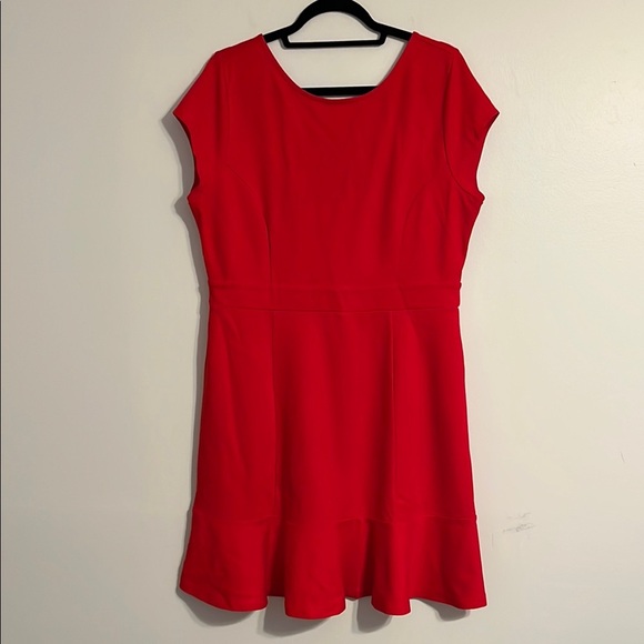 LOFT Red Fit and‎ Flare Mini Dress with Scoop Neck and Cap Sleeves for Cocktail - Picture 1 of 5